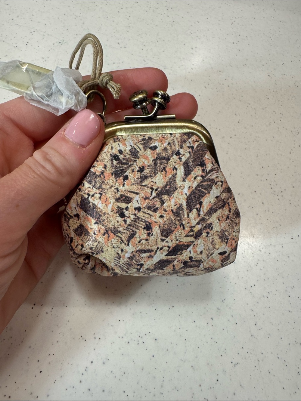 HOBO Pink, Beige and Brown Patterned Kiss-Lock Coin Purse